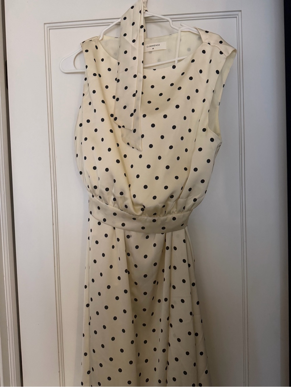 Commense Cream & Black Polka Dot Maxi Skirt Set with Tie-Front Top - Picture 8 of 8